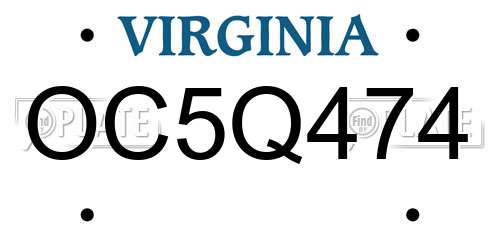 OC5Q474 Virginia License Plate