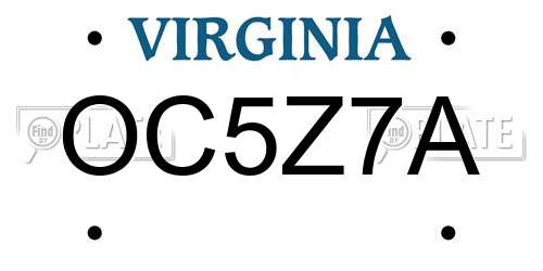 OC5Z7A Virginia License Plate
