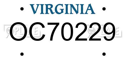OC70229 Virginia License Plate