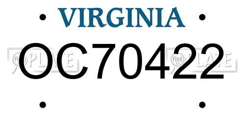 OC70422 Virginia License Plate