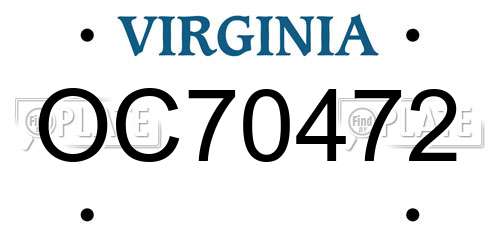 OC70472 Virginia License Plate