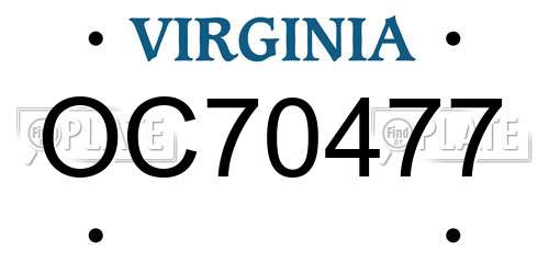OC70477 Virginia License Plate