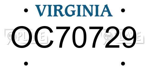OC70729 Virginia License Plate