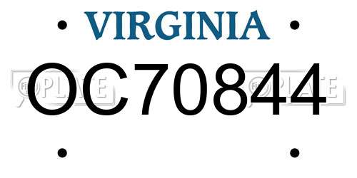 OC70844 Virginia License Plate