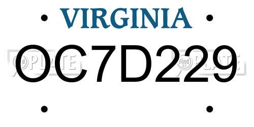 OC7D229 Virginia License Plate