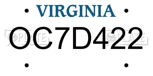 OC7D422 Virginia License Plate