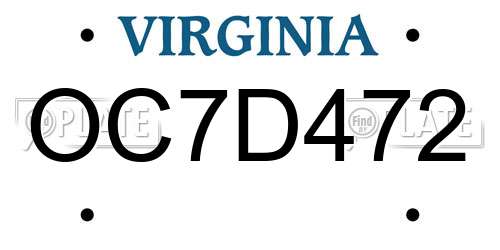 OC7D472 Virginia License Plate
