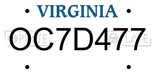 OC7D477 Virginia License Plate
