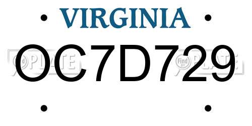 OC7D729 Virginia License Plate