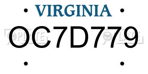 OC7D779 Virginia License Plate