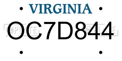 OC7D844 Virginia License Plate