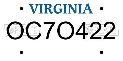 OC7O422 Virginia License Plate