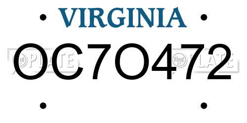 OC7O472 Virginia License Plate