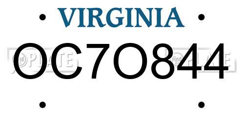 OC7O844 Virginia License Plate