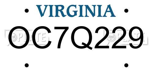 OC7Q229 Virginia License Plate