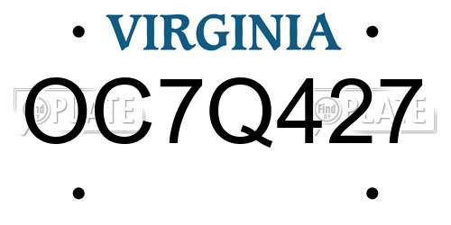 OC7Q427 Virginia License Plate