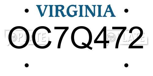 OC7Q472 Virginia License Plate