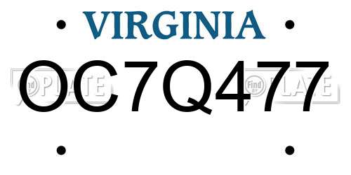 OC7Q477 Virginia License Plate