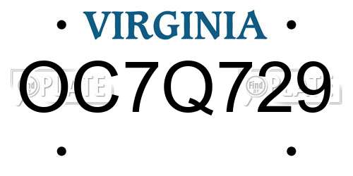 OC7Q729 Virginia License Plate
