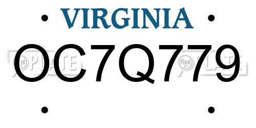 OC7Q779 Virginia License Plate