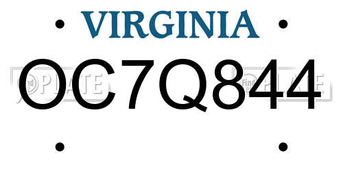 OC7Q844 Virginia License Plate