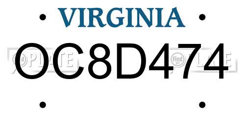 OC8D474 Virginia License Plate
