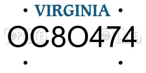 OC8O474 Virginia License Plate