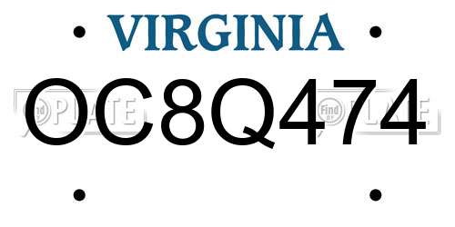 OC8Q474 Virginia License Plate