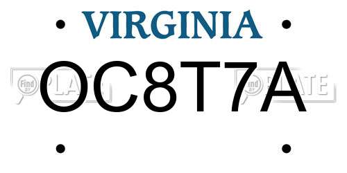 OC8T7A Virginia License Plate