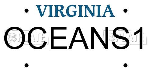 OCEANS1 Virginia License Plate