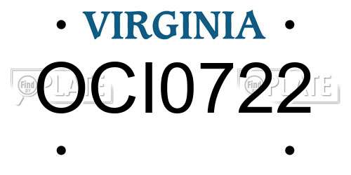 OCI0722 Virginia License Plate