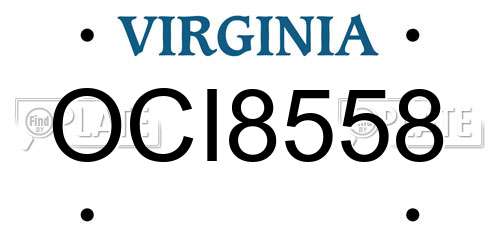 OCI8558 Virginia License Plate