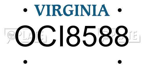 OCI8588 Virginia License Plate