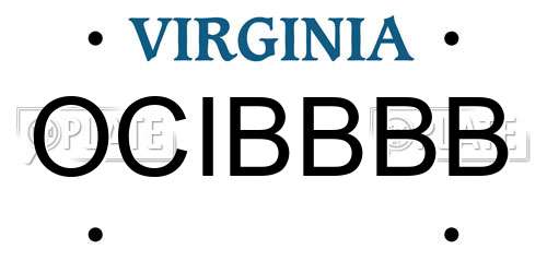 OCIBBBB Virginia License Plate