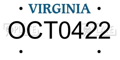 OCT0422 Virginia License Plate
