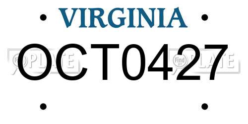 OCT0427 Virginia License Plate