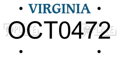 OCT0472 Virginia License Plate