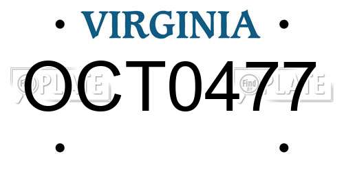 OCT0477 Virginia License Plate
