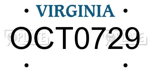 OCT0729 Virginia License Plate