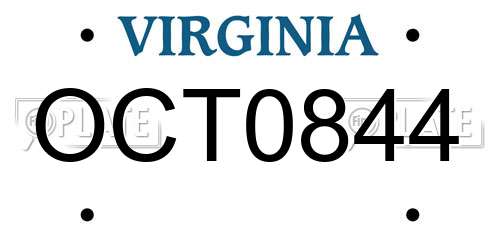 OCT0844 Virginia License Plate