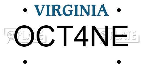 OCT4NE Virginia License Plate