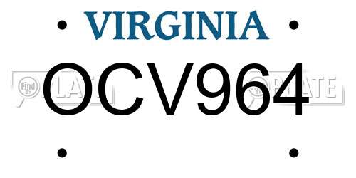 OCV964 Virginia License Plate