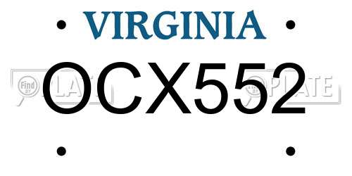 OCX552 Virginia License Plate
