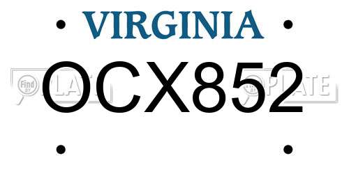 OCX852 Virginia License Plate