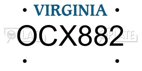 OCX882 Virginia License Plate