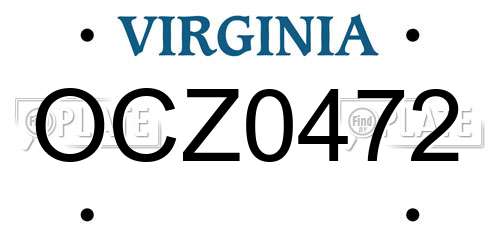 OCZ0472 Virginia License Plate