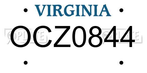 OCZ0844 Virginia License Plate