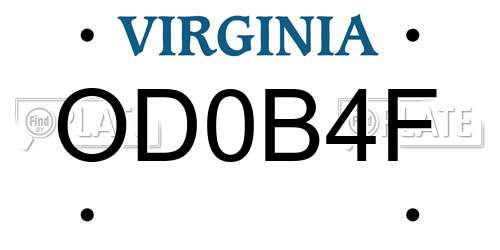OD0B4F Virginia License Plate