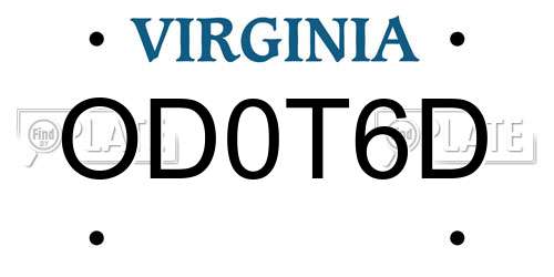 OD0T6D Virginia License Plate