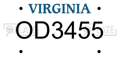 OD3455 Virginia License Plate